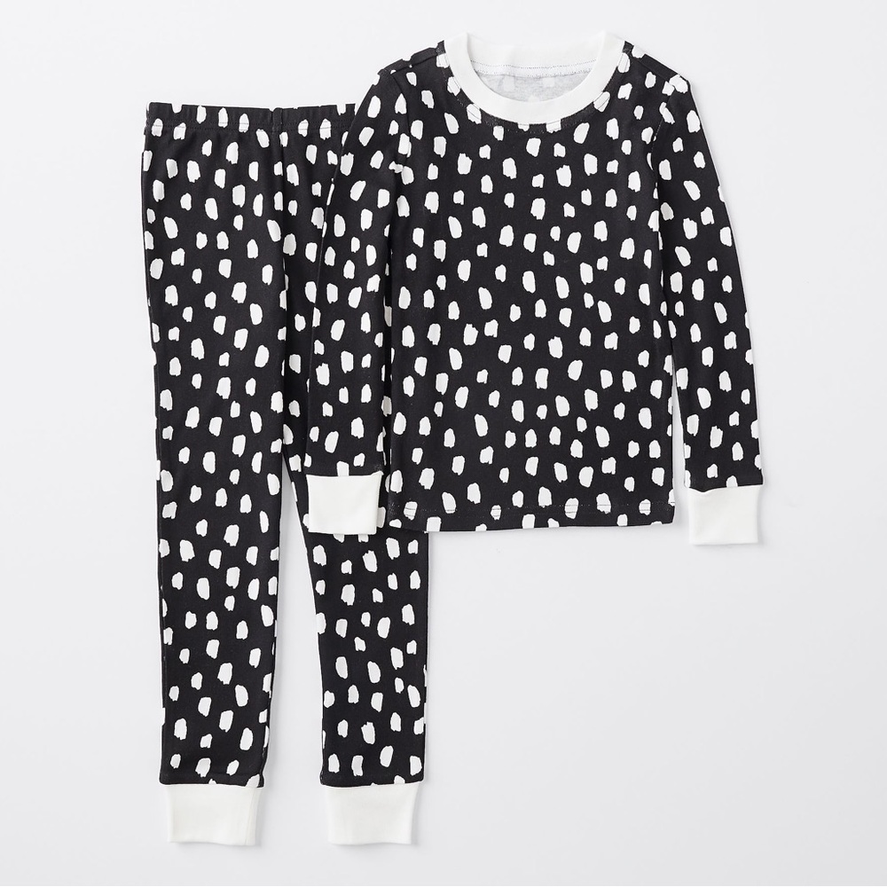 Pottery Barn Kids Black & White Brushstroke Dot Pajama Set Sz 4